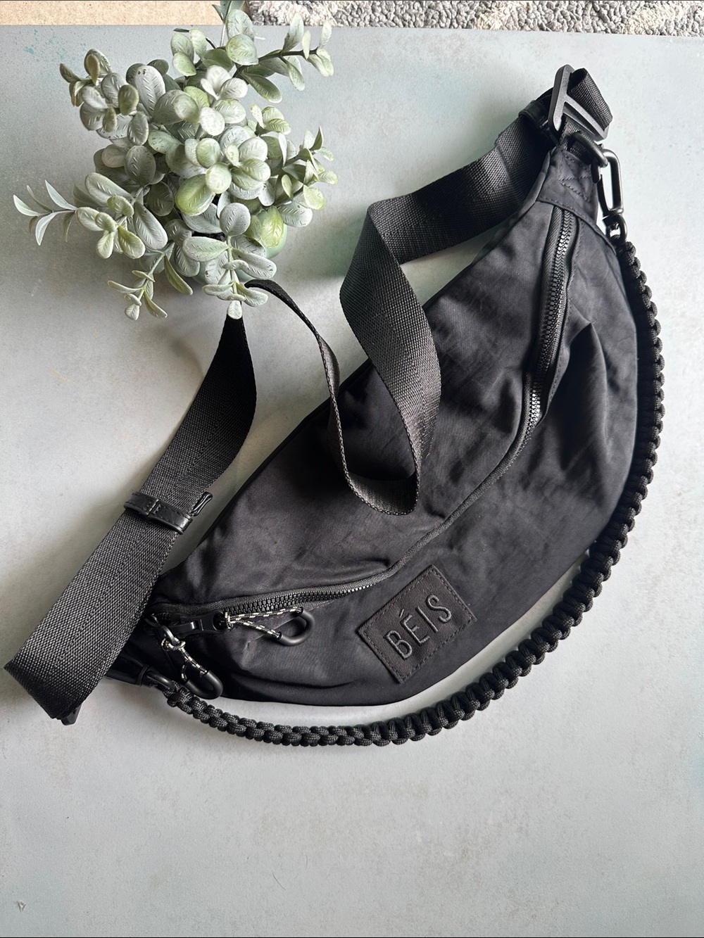 BEIS Black Waist/Crossbody Sling with Braided Strap